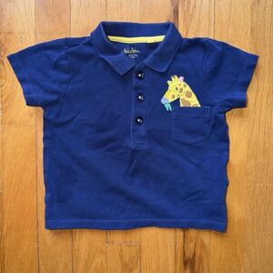 Baby Boden Polo Shirt Boys 18-24M Blue Giraffe Pocket Pique Embroidered 3D